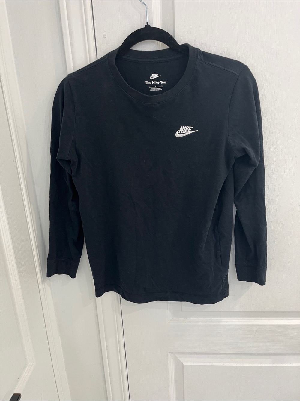 Nike Black Long-Sleeve Crewneck Tee with White Swoosh